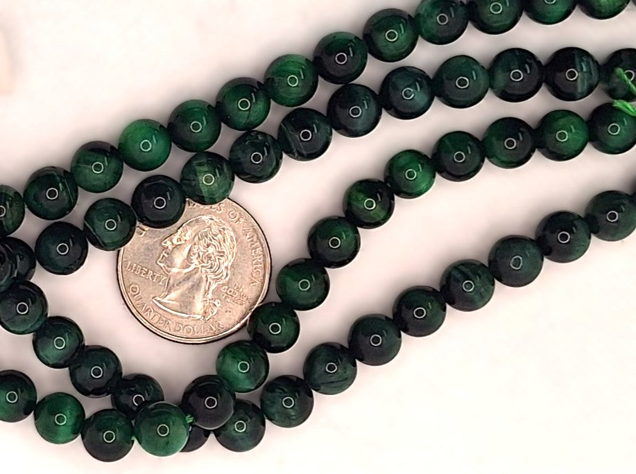8mm Green Tiger's Eye Dyed Round Gemstone Beads 8-Inch Strand