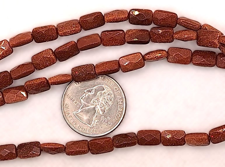 10x6mm Goldstone Faceted Rectangle Gemstone Beads 8-Inch Strand