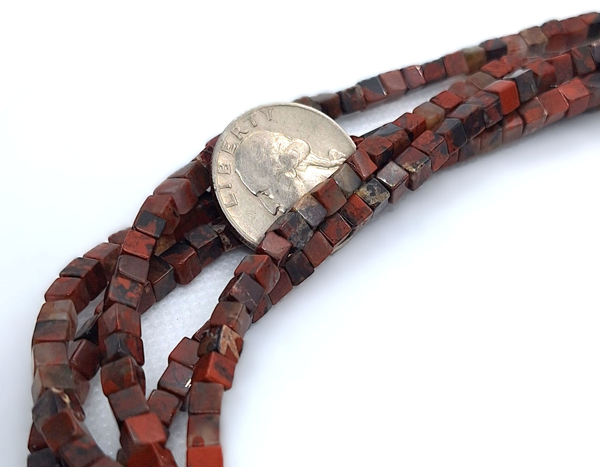 4mm Brecciated Jasper Cube Gemstone Beads 16-Inch Strand