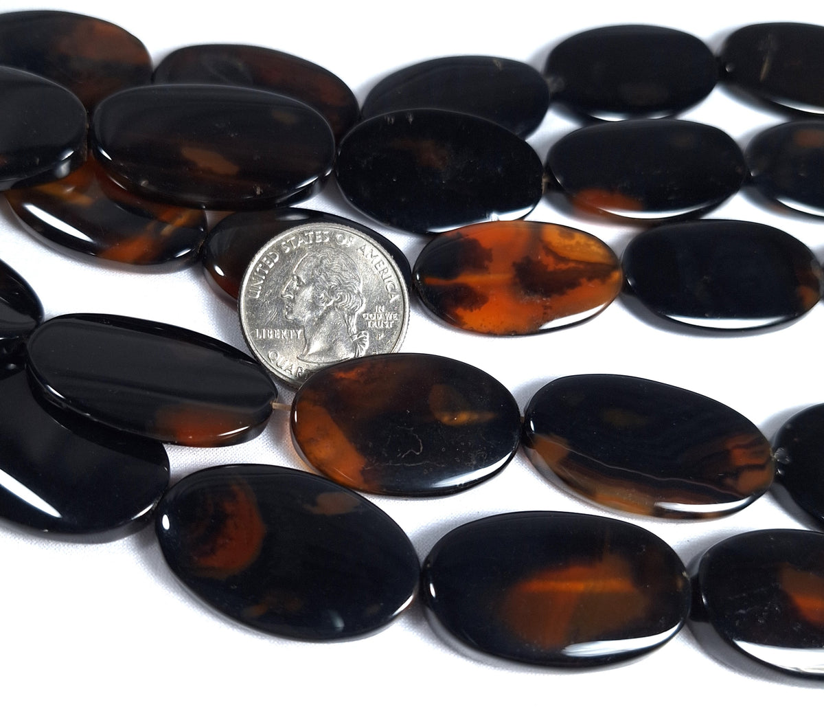 34x20mm Coffee Agate Long Oval Gemstone Beads 8-Inch Strand