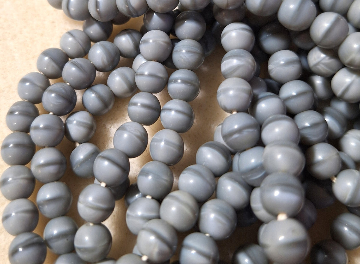7mm Grey Gray Silk Smooth Round Druk Glass Beads 30ct