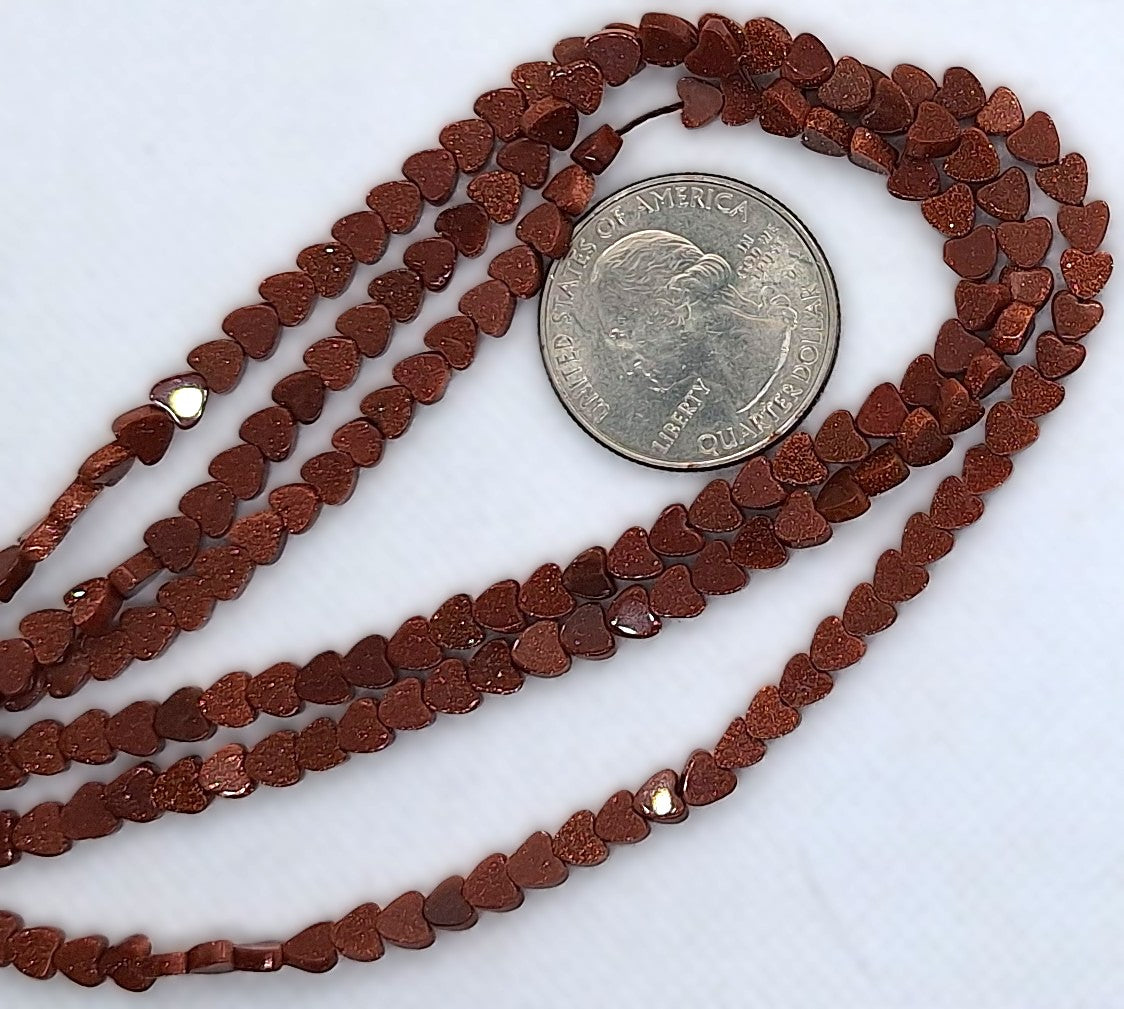 4mm Goldstone Flat Heart Gemstone Beads 16-Inch Strand