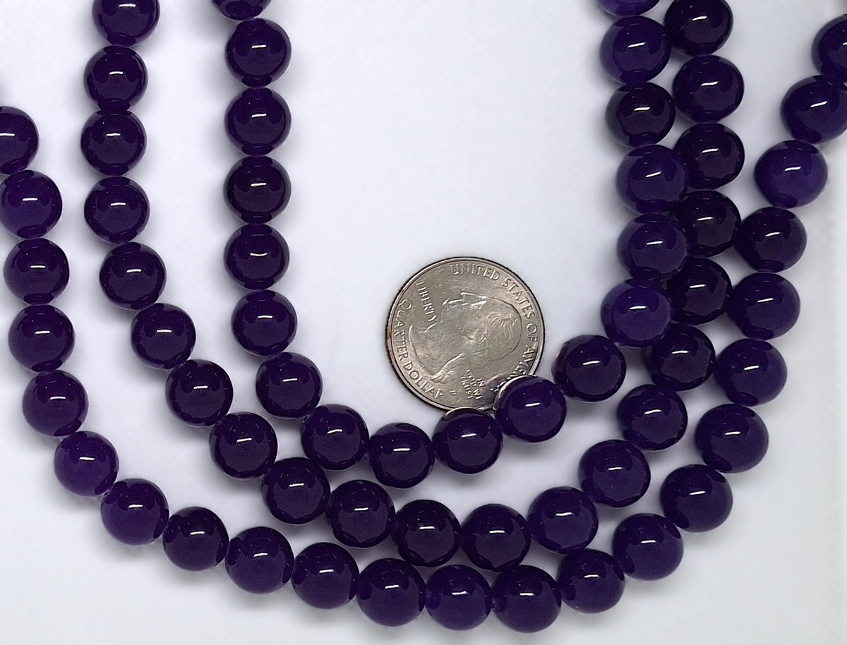 10mm Purple Dyed Jade Round Gemstone Beads 16-inch Strand