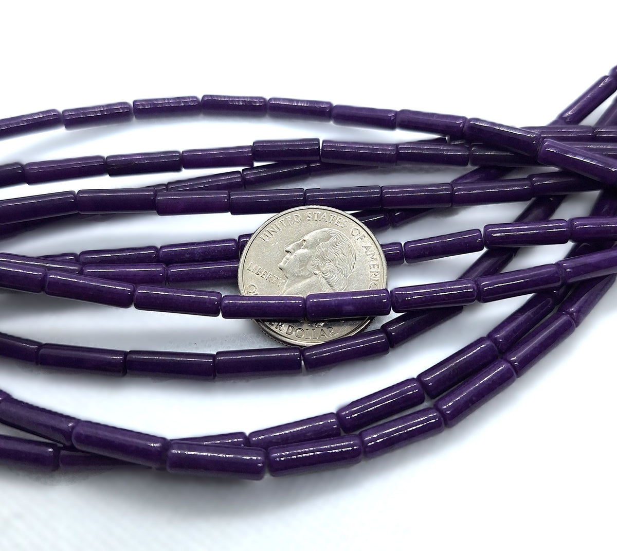 13x4mm Purple Jade Dyed Tube Gemstone Beads 16-Inch Strand