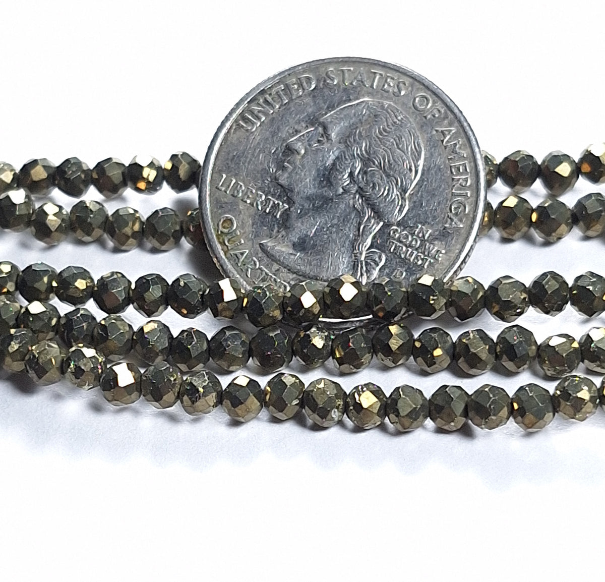 4mm Pyrite Faceted Round Gemstone Beads 8-Inch Strand