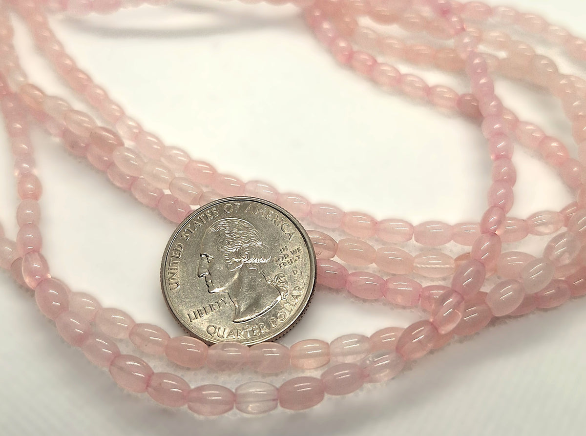 6x4mm Rose Quartz Rice Gemstone Beads 16-Inch Strand