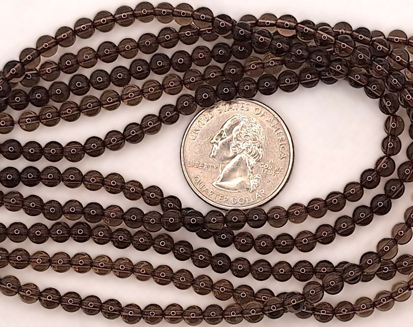 4-5mm Smoky Quartz Round Gemstone Beads 16-inch Strand