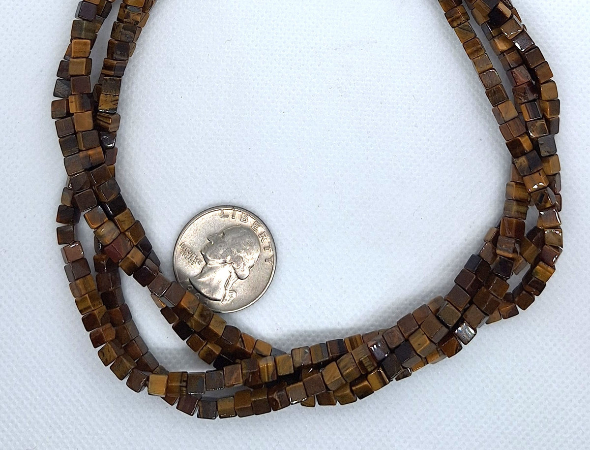 4mm Tiger's Eye Cube Gemstone Beads 16-Inch Strand