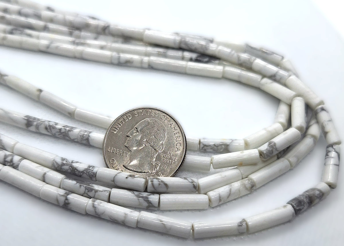 13x4mm Howlite Tube Gemstone Beads 16-Inch Strand
