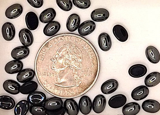7x5mm Jet Luster Opaque Glass Oval Cabochons 36ct