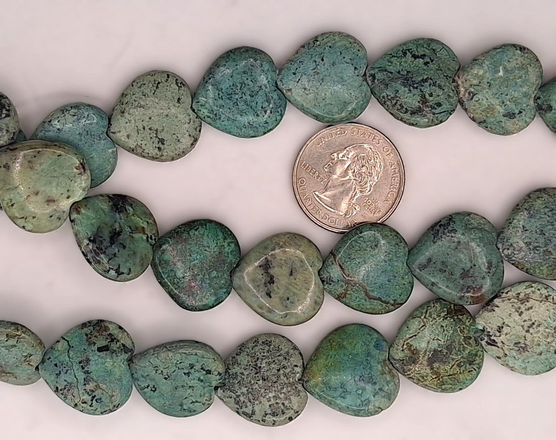 20mm African Turquoise Puff Heart Gemstone Beads 8-Inch Strand