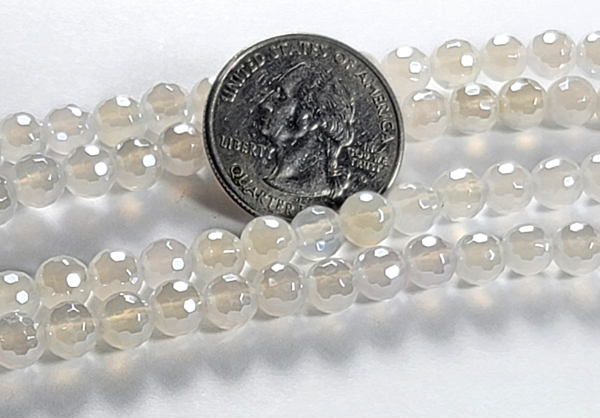 6mm Mystic White Agate Faceted Round Gemstone Beads 8-Inch Strand