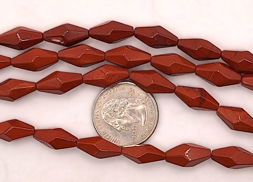 16x8mm Red Jasper Double Prism Gemstone Beads 8-Inch Strand