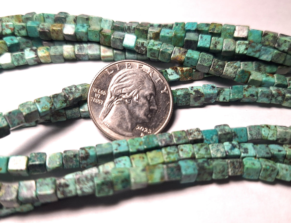 4mm African Turquoise Cube Gemstone Beads 16-Inch Strand