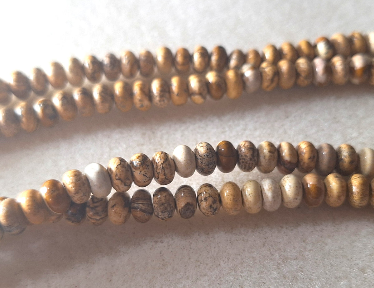 8x5mm Picture Jasper Smooth Rondelle Gemstone Beads 16-Inch Strand