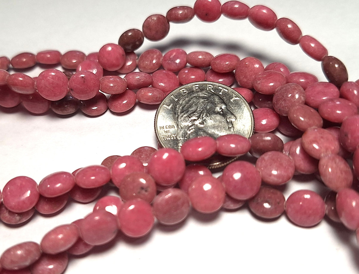 8mm Pink Rhodonite Puff Coin Gemstone Beads 16-Inch Strand