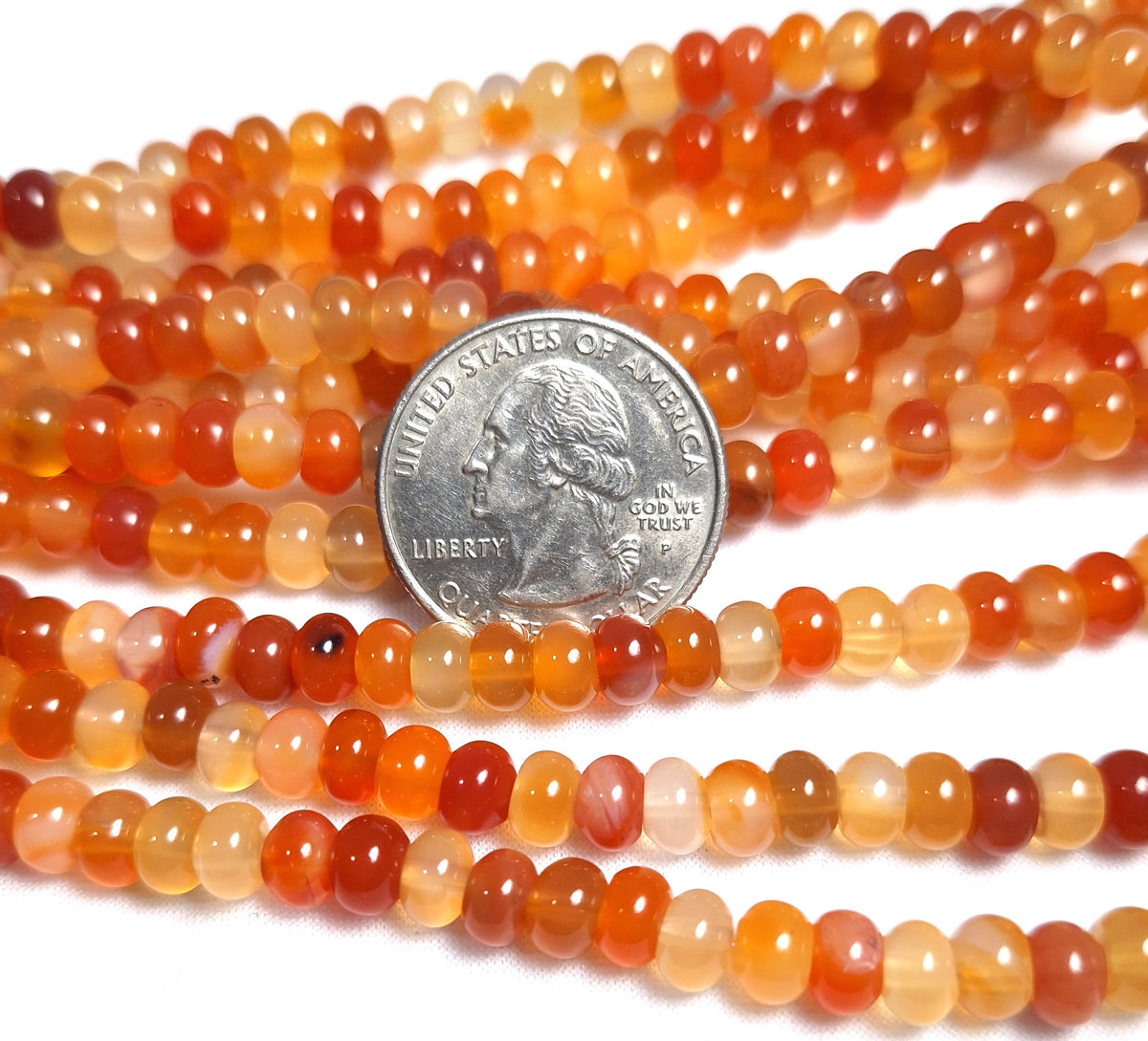 6x4mm Carnelian Smooth Rondelle Gemstone Beads 16-Inch Strand