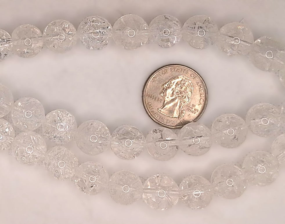 12mm Crackle Crystal Quartz Round Gemstone Beads 8-inch Strand