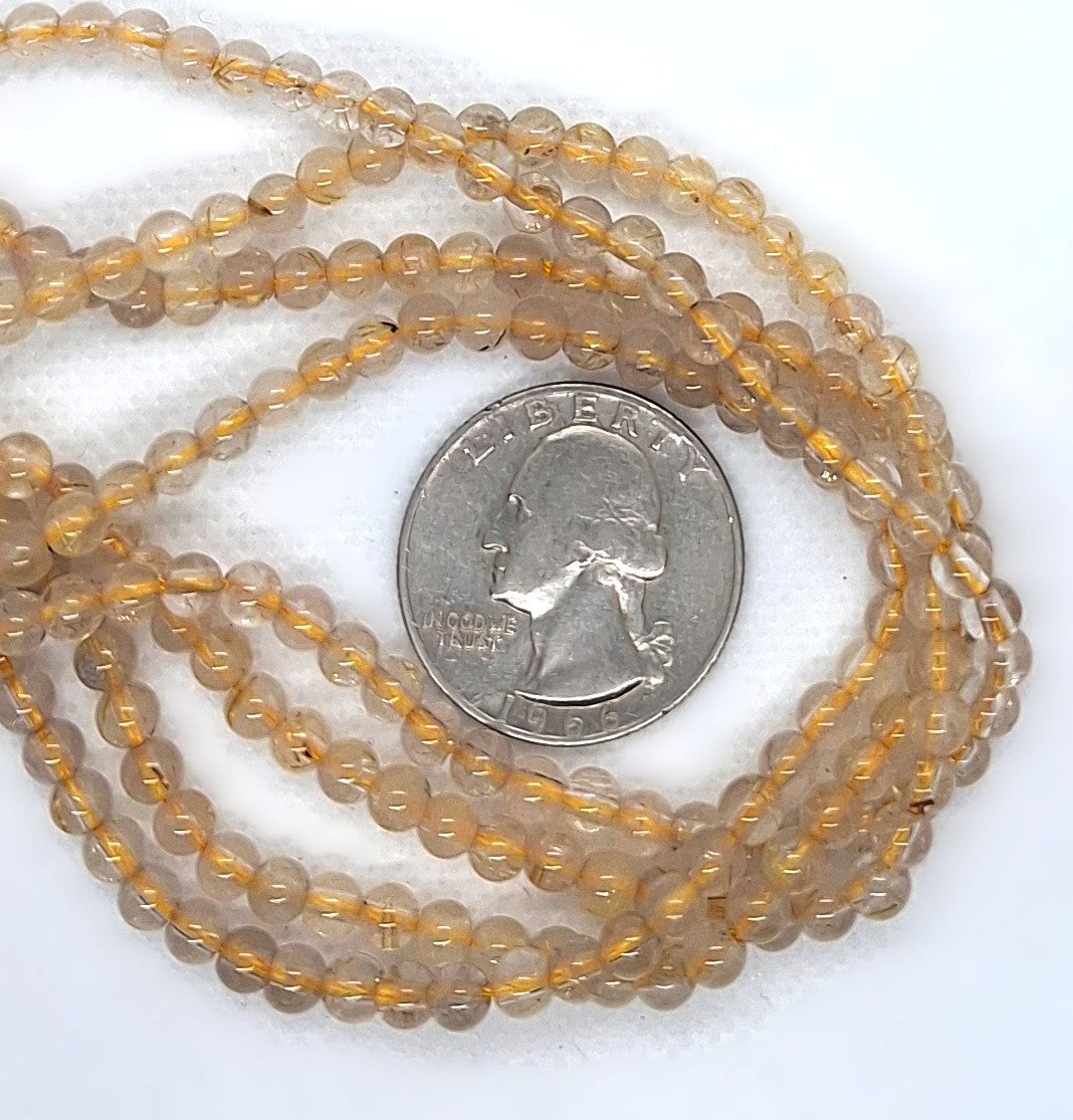 4mm Gold Rutilated Quartz Round Gemstone Beads 16-Inch Strand
