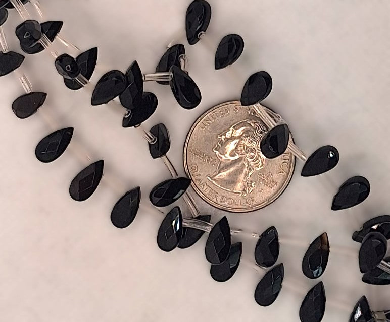 10x5mm Black Onyx Faceted Flat Teardrop Briolette Gemstone Beads 8-Inch Strand