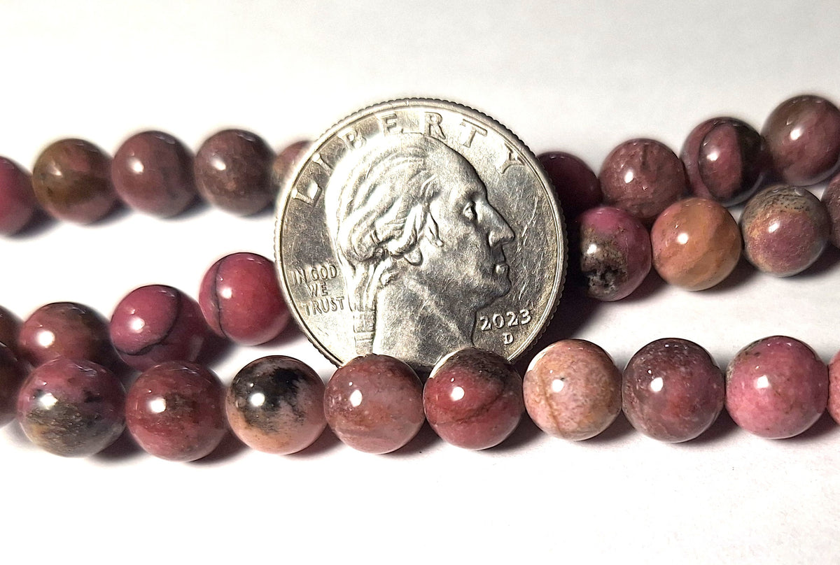 8mm Natural Pink Rhodonite Round Gemstone Beads 16-Inch Strand