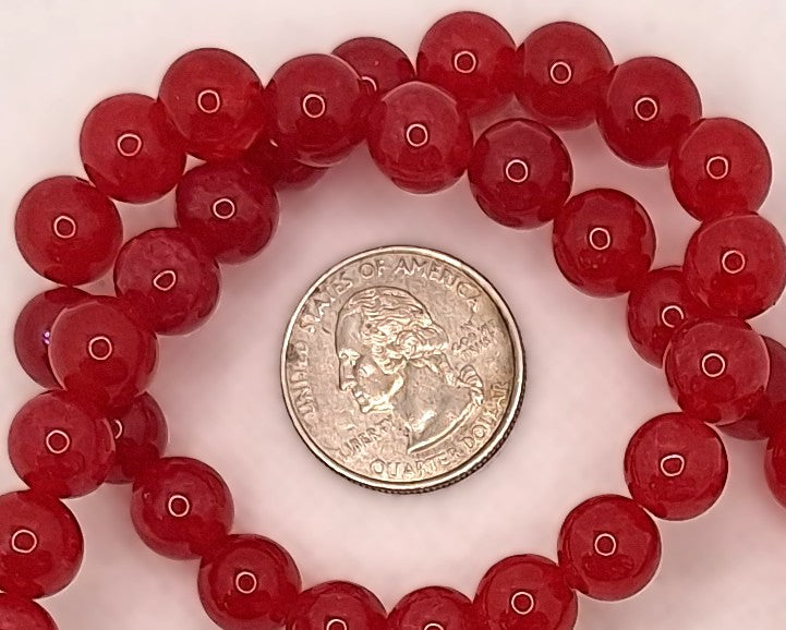 10mm Raspberry Red Dyed Jade Gemstone Beads 16-inch Strand