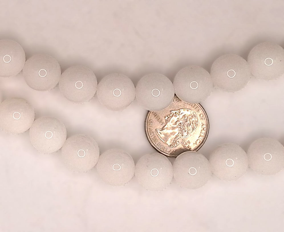 14mm White Jade Round Gemstone Beads 8-inch Strand