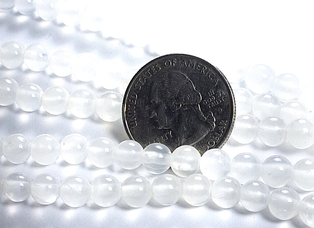 6mm White Selenite Round Gemstone Beads 8-Inch Strand