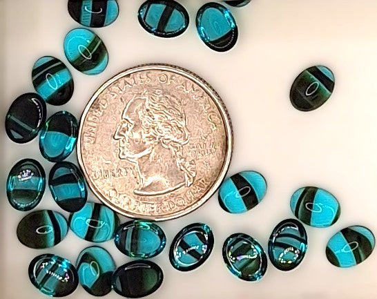 8x6mm Blue Tortoise Shell Transparent Oval Glass Cabochons 24ct