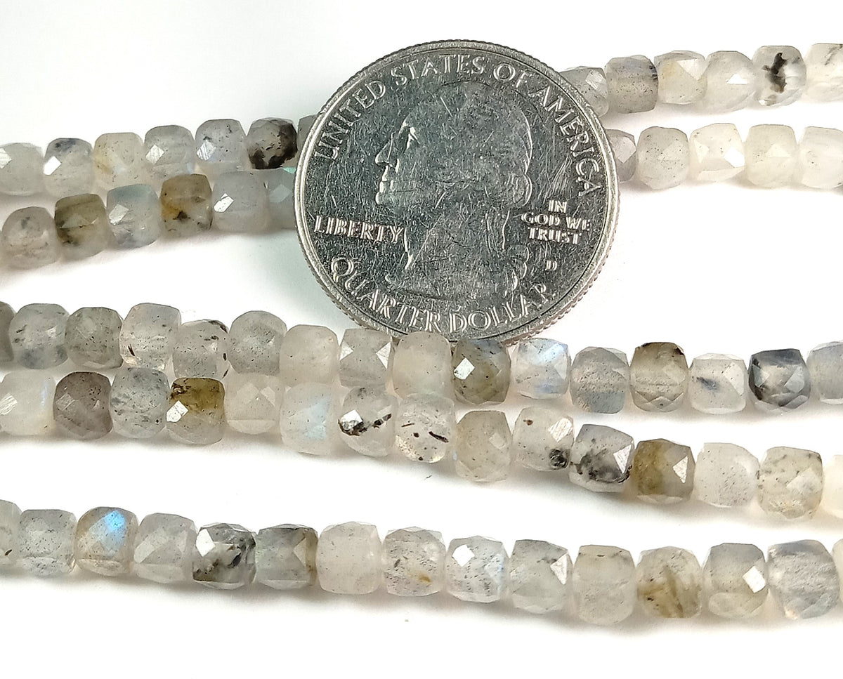4mm Labradorite Faceted Cube Gemstone Beads 8-Inch Strand