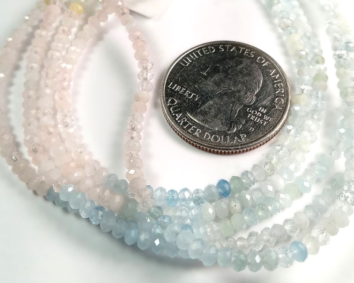 3x2mm Morganite Faceted Rondelle Gemstone Beads 8-Inch Strand