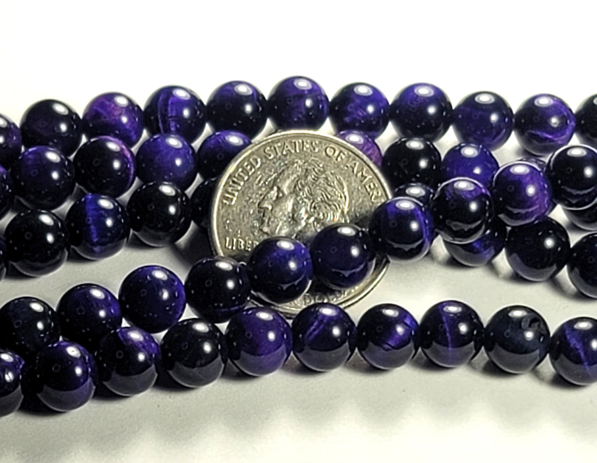8mm Purple Tiger's Eye Round Gemstone Beads 8-Inch Strand