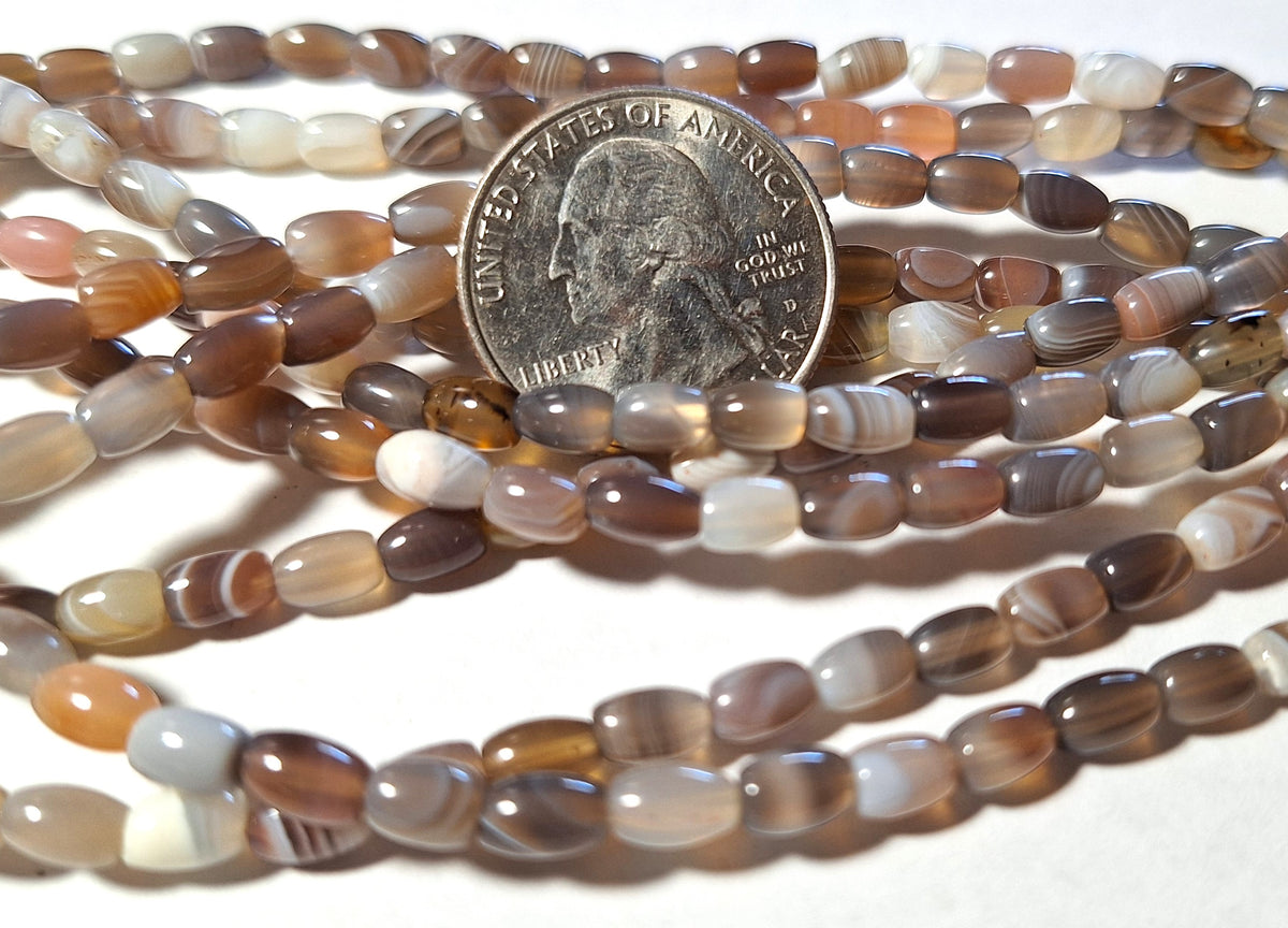 6x4mm Botswana Agate Rice Shaped Gemstone Beads 16-Inch Strand