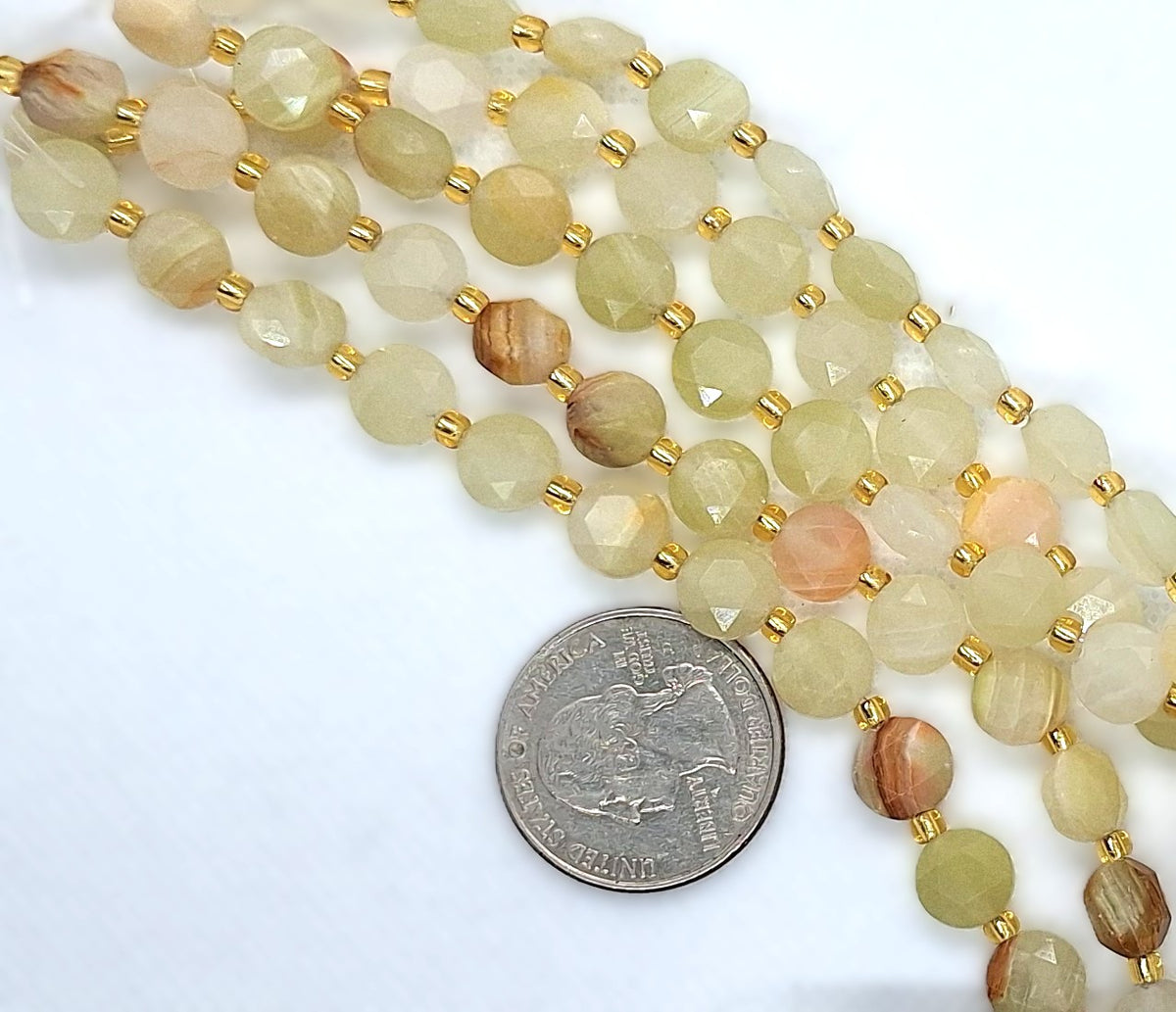 8mm Afghanistan Jade Faceted Star Coin Gemstone Beads 8-Inch Strand