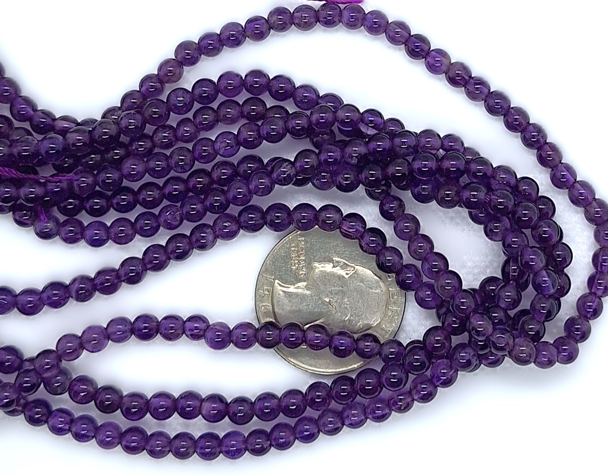 4mm Amethyst Round Gemstone Beads 16-Inch Strand
