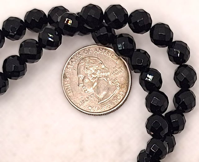 8mm Black Onyx Faceted Round Gemstone Beads 16-inch Strand