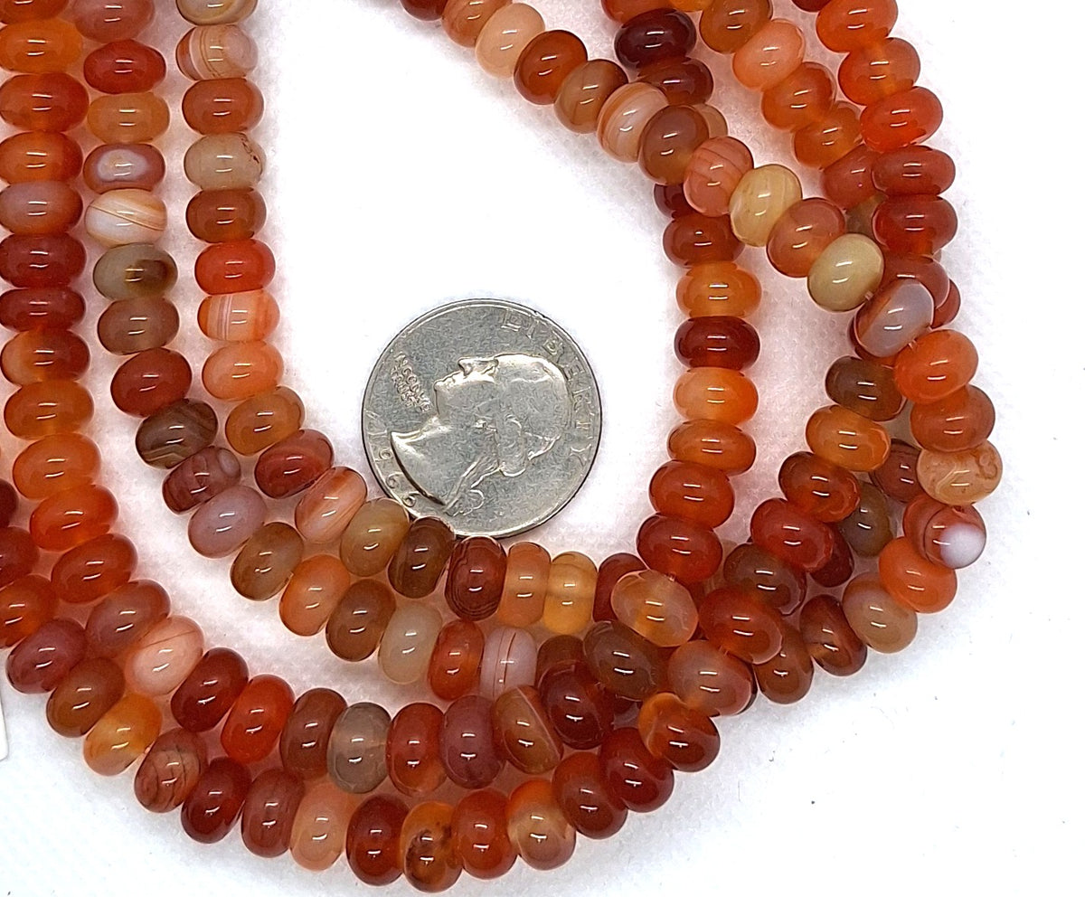 8x5mm Carnelian Smooth Rondelle Gemstone Beads 16-Inch Strand