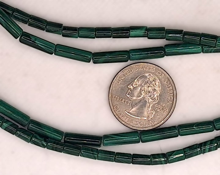 13x4mm Malachite Round Cylinder Gemstone Beads 8-inch Strand