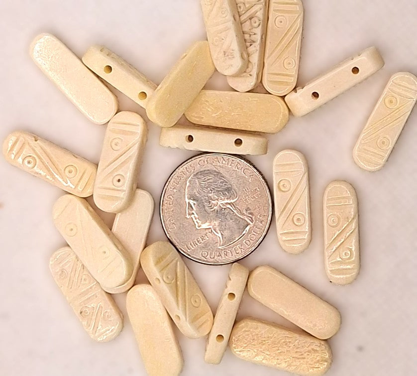 White 2-Row Hand-Carved Rectangle Bone Spacer Beads 5ct