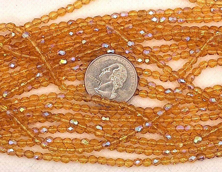 4mm Topaz AB Transparent Faceted Fire-Polished Round Beads 50ct