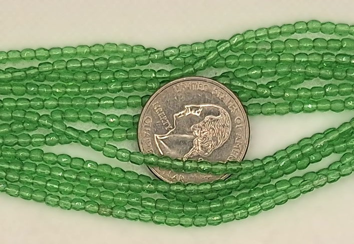 3mm Prairie Grass Green Transparent Faceted Fire-Polished Round Beads 50ct