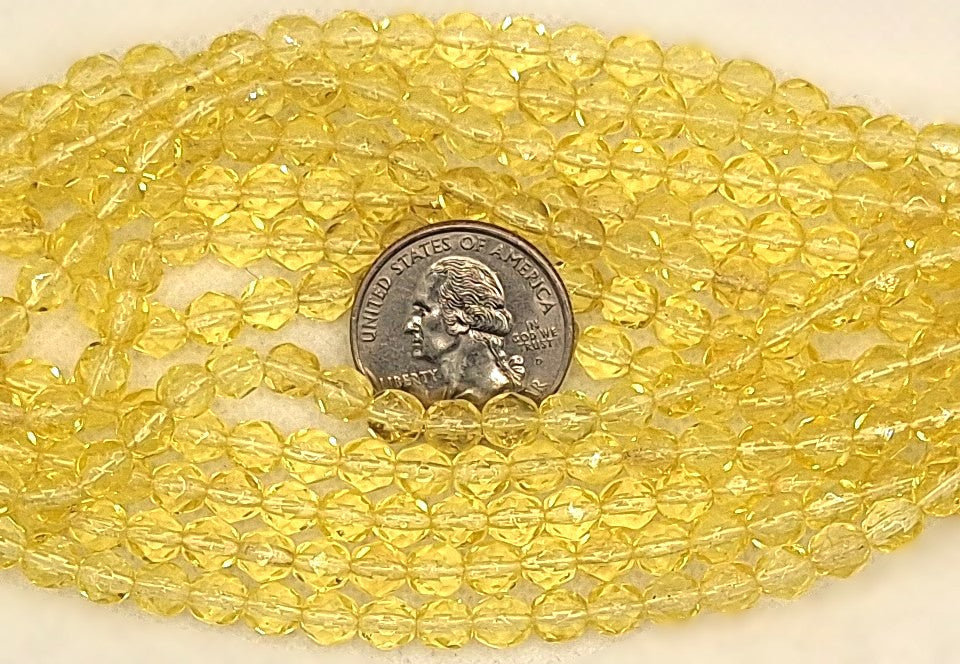 6mm Jonquil Yellow Transparent Faceted Fire-Polished Round Beads 25ct