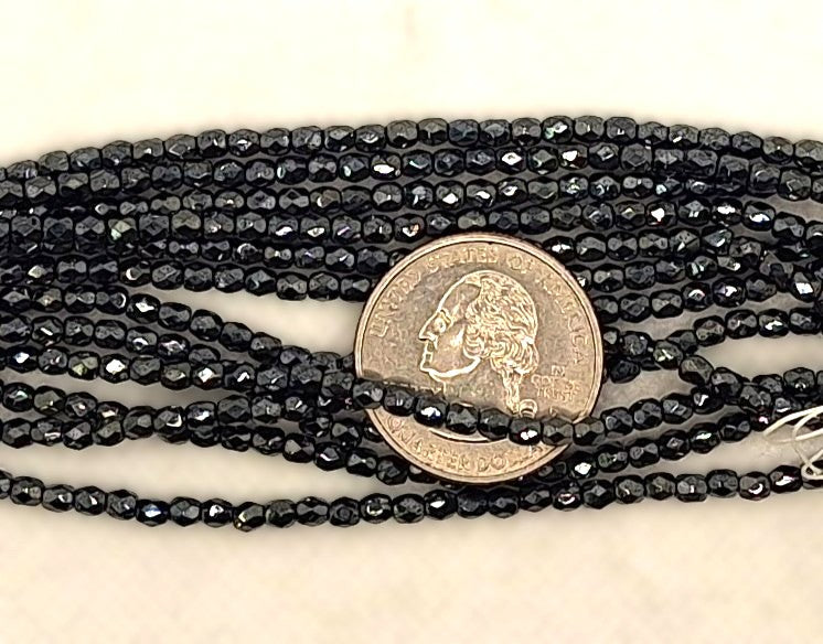 3mm Hematite Gunmetal Faceted Fire-Polished Round Beads 50ct