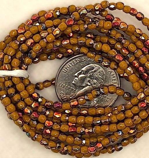 3mm Mustard Yellow Gold AB Opaque Faceted Fire-Polished Round Beads 50ct