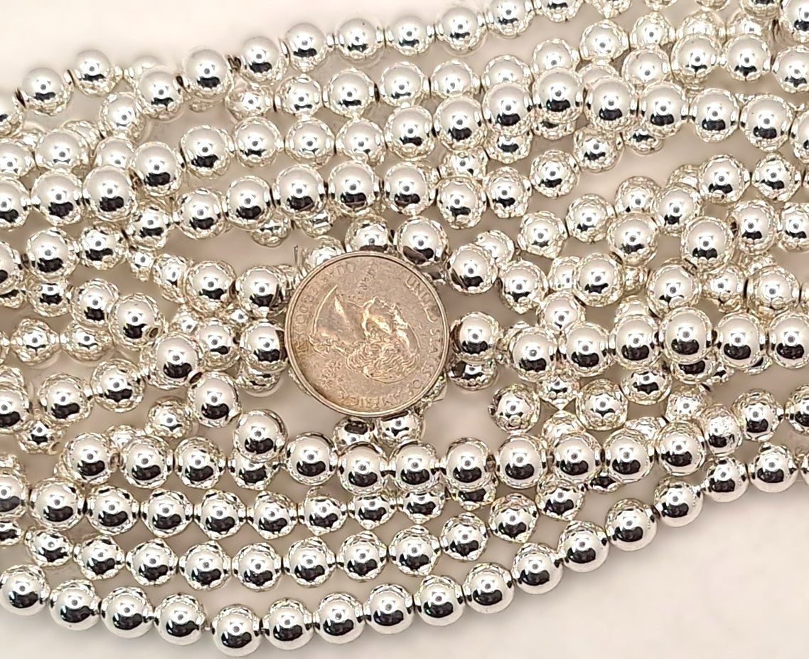8mm Bright Silver Plated Hematite Gemstone Beads 16-inch Strand