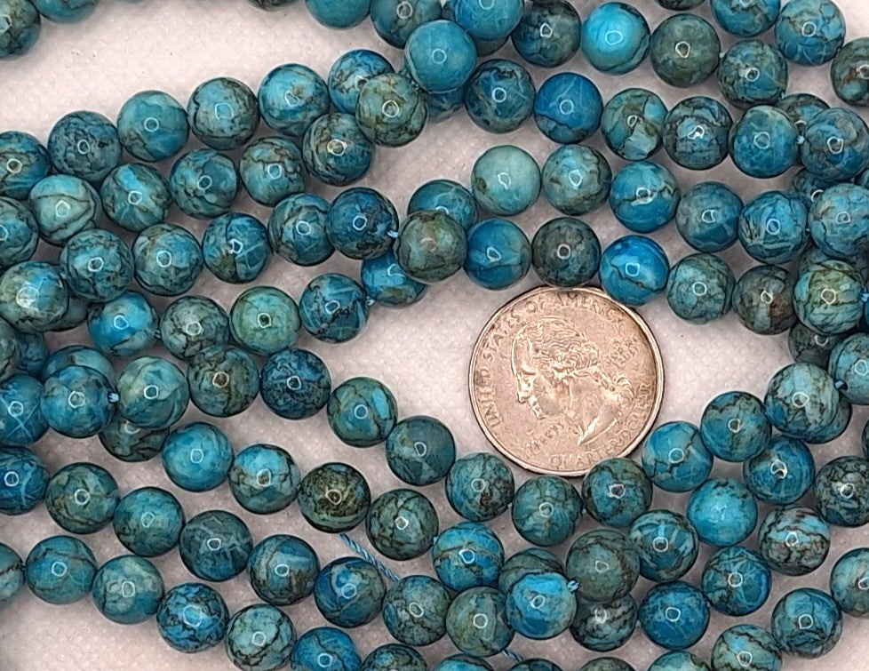 8mm Dark Turquoise Marble Dyed Round Gemstone Beads 7.5-inch Strand