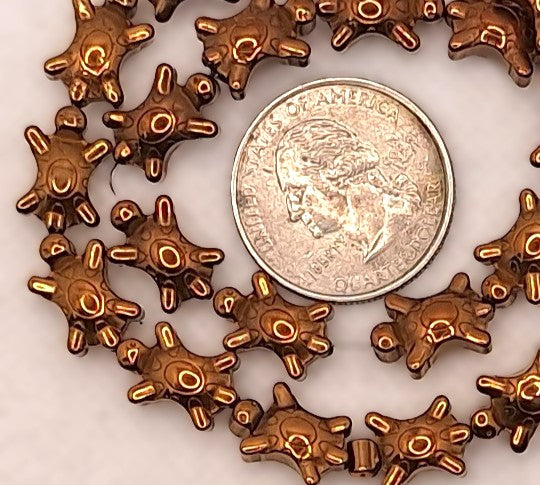 14x9mm Turtle Electroplated Copper Hematite Gemstone Beads 8-inch Strand