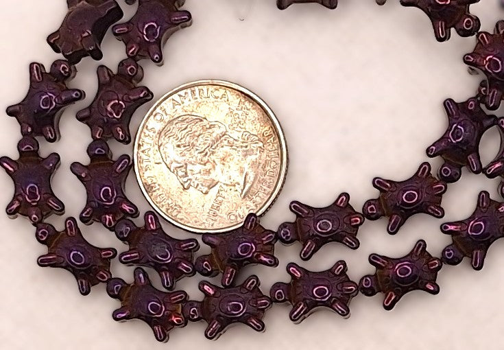 14x9mm Turtle Electroplated Purple Gold Hematite Gemstone Beads 8-inch Strand
