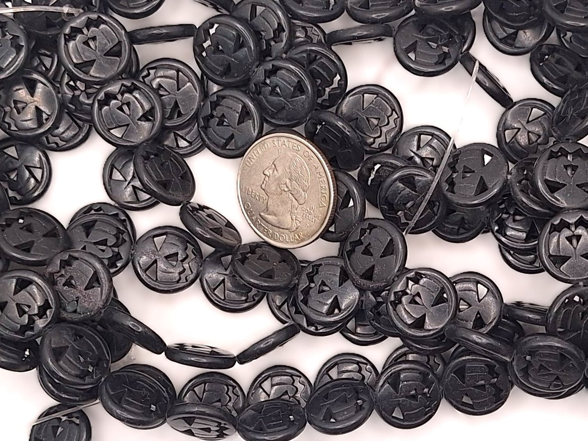 15mm Jack-o-Lantern Black Dyed Howlite Flat Beads 14ct