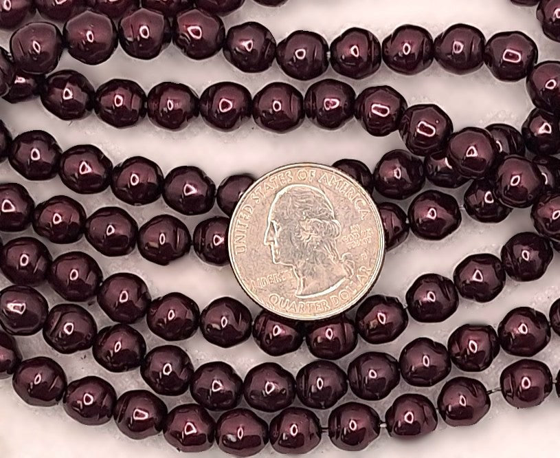 8x7mm Eggplant Purple Baroque Oval Nugget Czech Glass Pearl 25ct